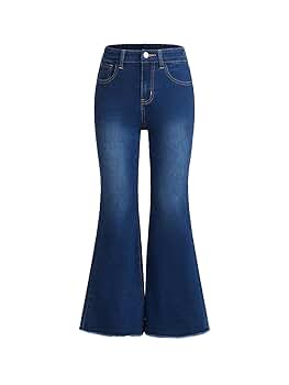 Amazon.com: Milumia Girl's Raw Hem Stretchy Flare Jeans Bell